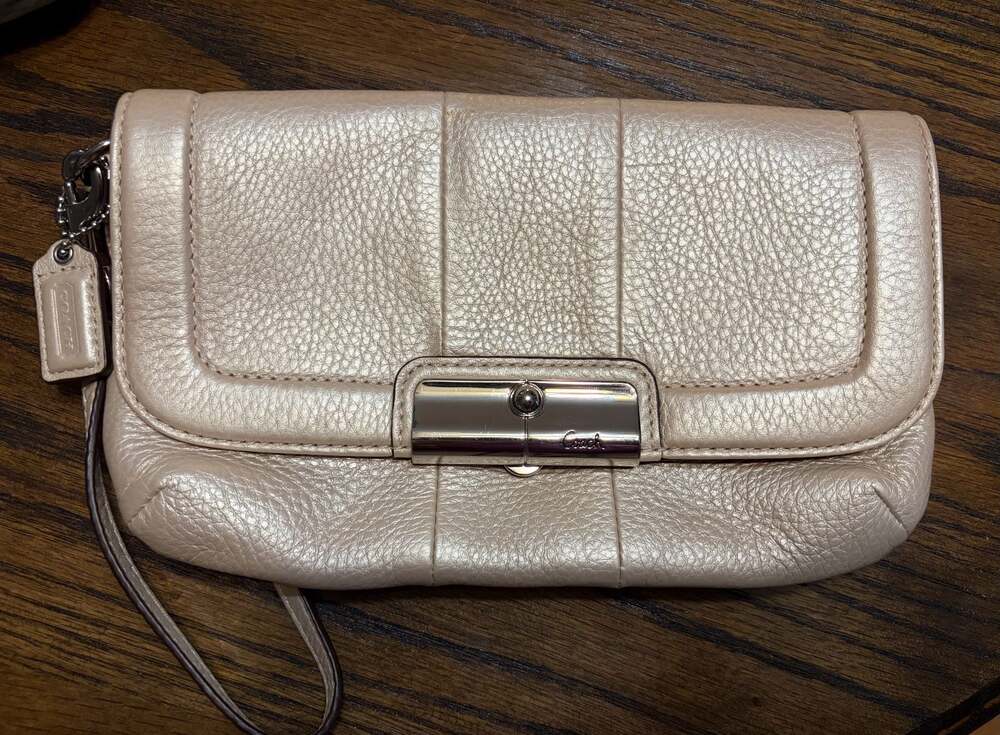 Coach Metallic Champagne Leather Wristlet Clutch